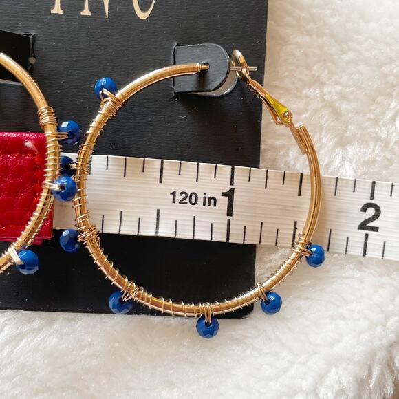 INC Beaded Hoop Earrings Gold Tone Bright Blue Beads New - Picture 5 of 6